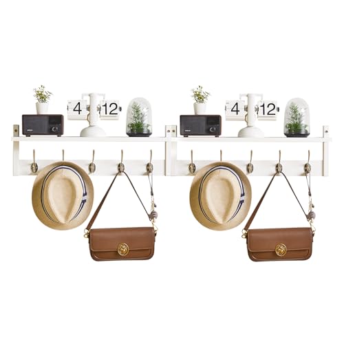 YMYNY HWS004W-2 Lot de 2 porte-manteaux muraux avec 10 crochets, étagère murale flottante avec porte-chapeaux, pour cuisine, chambre à coucher, salle de...