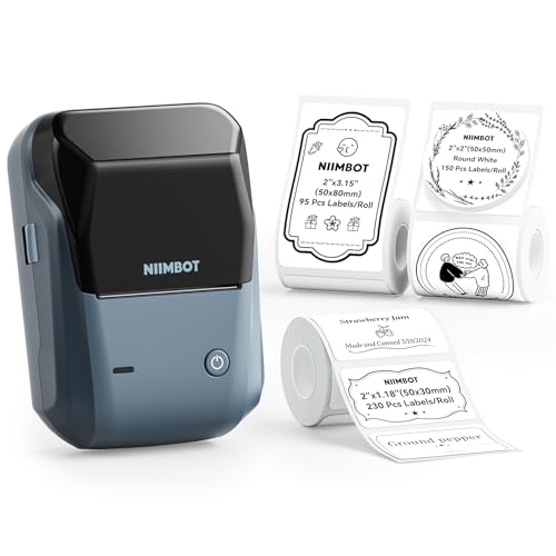 Image of NIIMBOT B1 Label Maker with Tapes, 2 Inch Portable Thermal Label Printer for Home School Office Small Business, Address, Bakery, Crafts, Retail, Support Smartphones & PC, 3 Rolls Tapes, Dark Blue