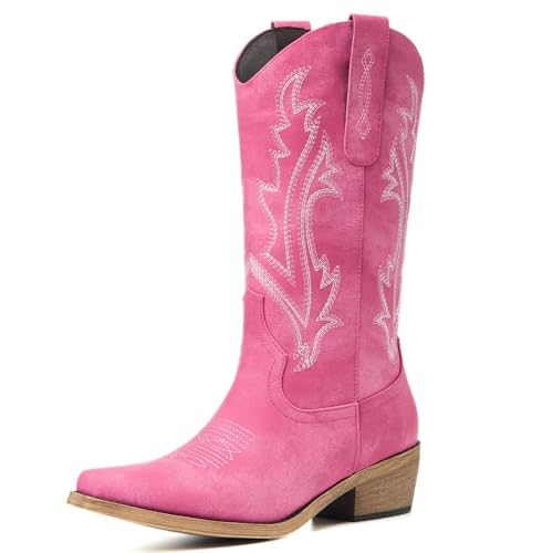 Image of Cowboy Boots for Women, Cowgirl Boots with Embroidered and Chunky Heel, Ideal for Daily Wear and Country Fashion