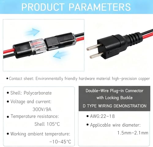 100pcs Double Wire Plug in Connector with Locking Buckle, Quick-Clip Fasteners Multi-Purpose Snap-On Blocks for Strip Lights DIY Crafting, Low-Voltage Decor & Model Kits 2 Pin - 5