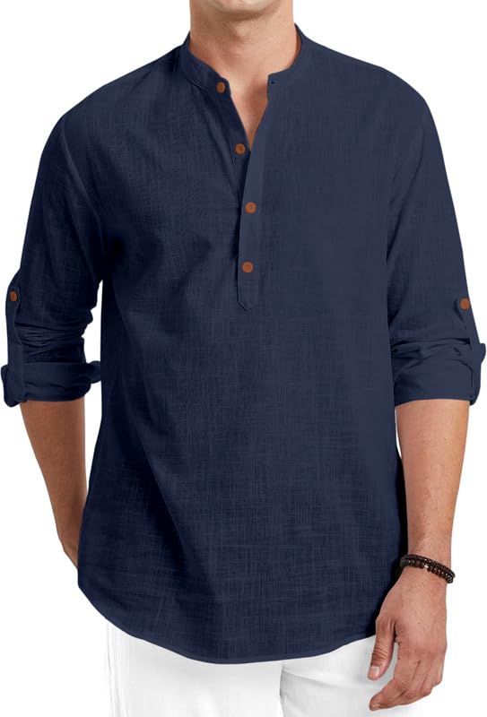 Image of FINIVO FASHION Men's Cotton Polyester Blend Solid Regular Fit Full Sleeve Short Kurta