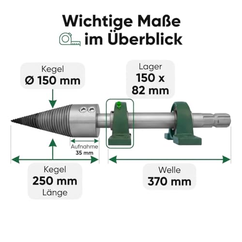 Foto von Schneckenspalter Traktor Bausatz Kegelspalter für Traktor mit Zapfwelle 1 3/8 6-Kant, Drillkegel Ø 150 mm (80 mm + Erweiterung auf 150mm), Linksgewinde, Chromstahl, Komplettsatz mit Welle & Lagern