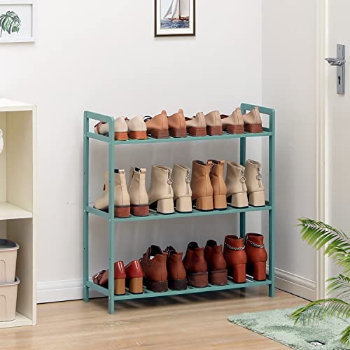 Monibloom Bamboo 3 Tier Shoe Rack Organizer For Entryway Free Standing Shoe Stand Shelf With Handles For Closet, Dormitory, Bedroom, Living Room, Garage, Green #TOP2