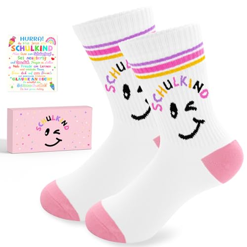 WAMIOKAGRO Schulkind Socken Baumwolle 25-34 Geschenke zur Einschulung Mädchen Schultüte Füllung Socken Schulkind 2026 Mädchen Einschulung Geschenke Schulanfang Geschenk Zuckertüte Füllung