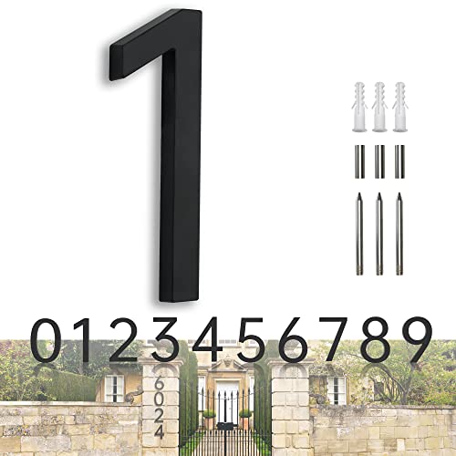 House Numbers Large Door Numbers Black House Numbers 7 Inch Metal House Number 3D Floating Exterior Modern - Address Numbers for House Front Door Numbers 1