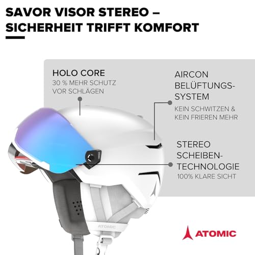 ATOMIC Savor Visor Stereo Skihelm mit Visier - White Heather - Größe M - Snowboard- & Ski-Helm mit Brille - 360° Fit System & Active Aircon… – Ansicht 2
