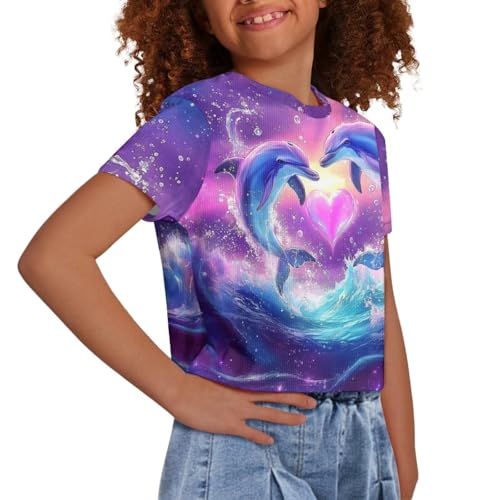 Image of Girls Summer Crop Top Outfits Short Sleeve T Shirts Kids Cute Clothes Tees Blouse