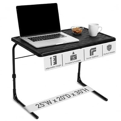 Table-Mate TV Tray Table | Portable Desk Folding Dinner Tray, Couch Table Trays for Eating Snack Food, Portable Laptop Desk, Bed Trays for Eating | Adjustable TV Trays with 3 Angles and Cup Holder
