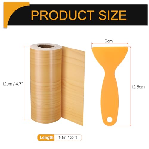 Image of HARFINGTON Wood Grain Repair Tape 4.7 Inch x 33ft Self Adhesive Repair Patch Tape Simulated Wooden Floor Tapes with Plastic Scraper for Tables Doors Windows Furniture, Cherry