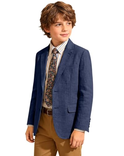 ENVCDDV Boys Linen Suit Blazer Boy Sport Coats Slim Fit Casual Tuxedo Stylish Wedding Party Prom Homecoming Jacket Navy 5