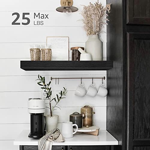 Image of QEEIG Floating Shelves for Wall Bathroom Shelf Bedroom Kitchen Living Room Hanging Book Shelves Small Farmhouse Decor 16 inch Set of 3, Black (015-B3)