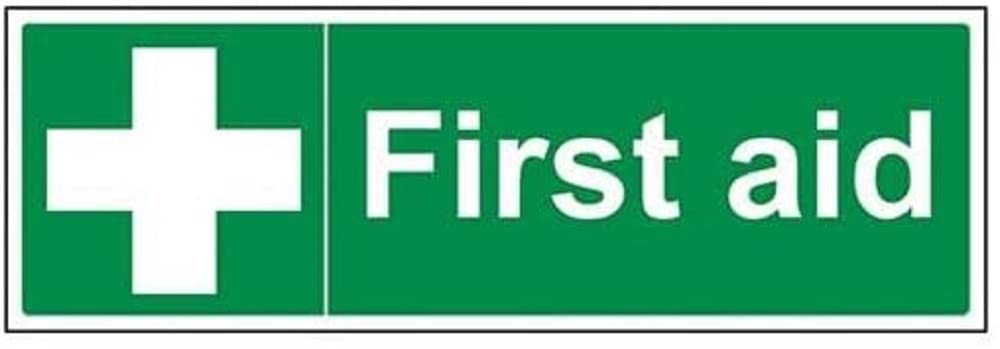 V Safety,Green,31011BJ-R First Aid Sign - Landscape - 450mm x 150mm - 1mm Rigid Plastic