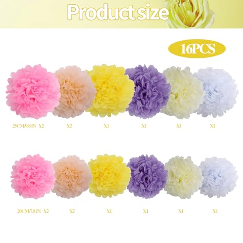 Image of BestoFun 16 PCS Light Color Party Decorations Tissue Paper Flowers Pom Poms Decorations for Girl Groovy Birthday Baby Shower Wedding Bachelorette Room Wall Hanging Decor