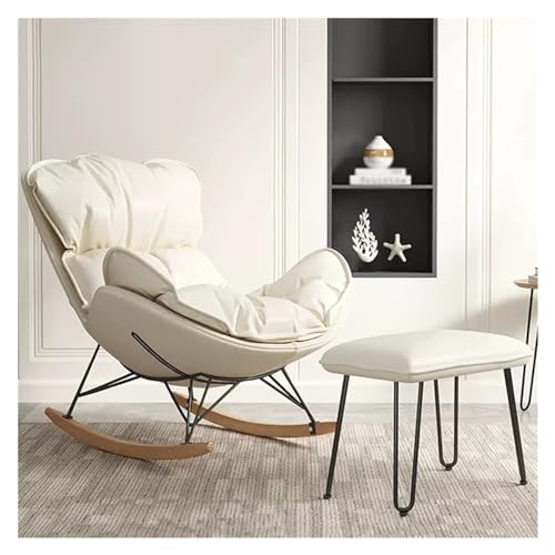 Genérico Mecedora Moderna tapizada con reposapiés - Cómodo sofá reclinable de Ocio, sillón Auxiliar, Color Blanco Roto, Patas de Madera Maciza - Ideal para la decoración de la Sala de Estar