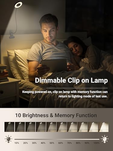 Clip on Lamp,5 Colors+10 Brightness LED Desk Lamp with Clamp,550lm Bright Clip on Light for Bed Headboard/Bedside Table,360°Adjustable Reading Light for Bed,Desk Lights for Home Office Study [Adapter] by ReinHoo - Image 6