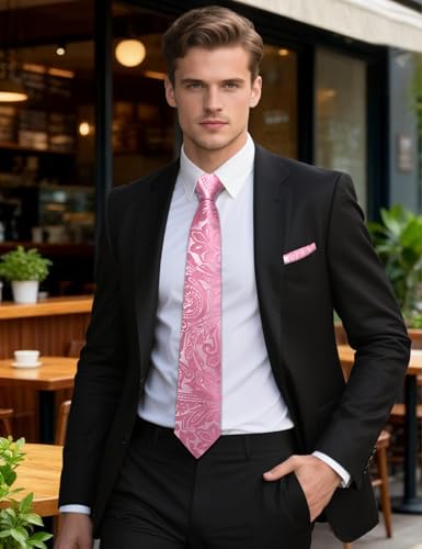 Image of Barry.Wang Men Tie Set Paisley Silk Necktie Pocket Square Cufflinks Formal Wedding Business Party