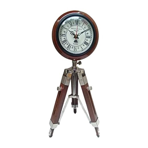 UNG 12"_30cm Stylish Wooden Floor Clock with Tripod Stand for Home and Office Decorative Collectible Battery Operated Roman Numerical Analog Clock Gift by Unique Nautical Gallery