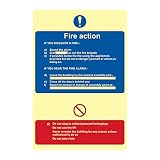 Panneau « Fire Action Procédure », en vinyle photoluminescent flexible (200 mm x 300 mm)