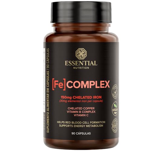 Essential Nutrition - [FE] Complex - Complexo de Ferro e Cobre Quelados + Vitamina C - 90 Cápsulas