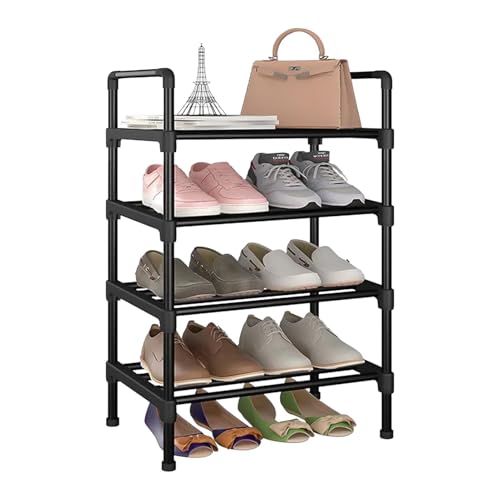 4 Tier Small Shoe Rack, Narrow Stackable Shoe Shelf Shoe Holder Shoe Storage Organiser, Sturdy Shoe Shelf for Entryway, Hallway, Closet, Large Capacity & Space Saving