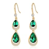 Pendientes colgantes con halo de cristal austriaco, doble lágrima, huecos, chapados en oro rosa de 14 quilates, hipoalergénicos, regalos para mujeres y niñas, Cristal Latón, circonita cristal