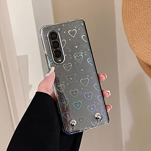 Coque Samsung Galaxy Z Fold 3 5G rigide avec chaîne perle et bracelet cœur laser