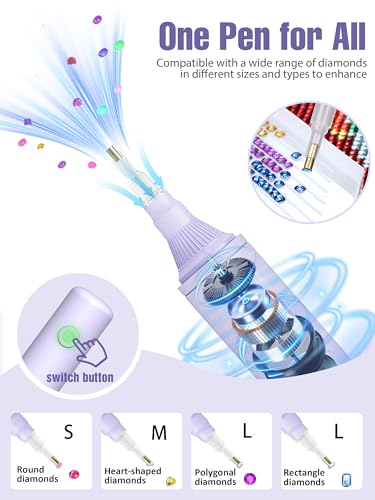 Image of Orawiss Electric Diamond Painting Pen, Diamond Art Pen Vacuum Cordless | Metal Tips, Rechargeable Battery, No Wax Needed, Diamond Art Pen Accessories and Tools for Adults - Purple