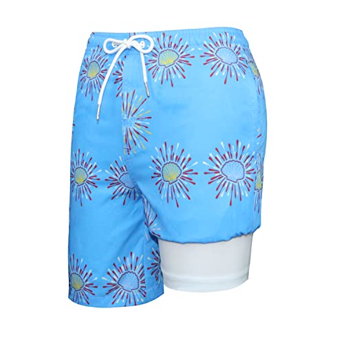 Swim Trunks Boys 18-20 With Boxer Brief Boys Swim Shorts Compression Lined Swim Trunks Boys Built In Compression Liner (E-Blue Seashell,6-8,18-20) #TOP1