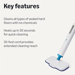 Amazon Basics Steam Mop for Hard Floor Cleaning with 20-Foot Cord, 3 Washable Pads, White