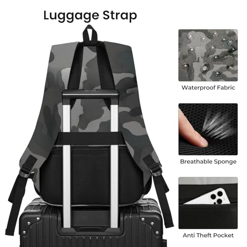 Image of YAMTION Laptop Backpack for Men, Black Backpack, School Backpack for Boys and Girls, Bookbag, Work Backpack (Black Camo, 17.3 inch)