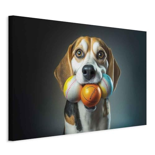 murando AI Acoustic Canvas Wall Art Dog 120x80 cm / 48x32 picture with acoustic foam sound absorption print image Artwork 1 pc room acoustics soundproofing Beagle Ball Animal Abstract g-H-10012-b-a