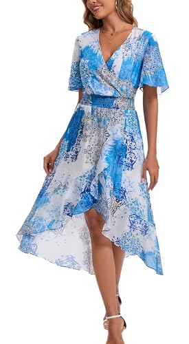 Image of Kormei Womens Short Sleeve Floral Maxi Dress High Low V-Neck Flowy Party Long Dresses