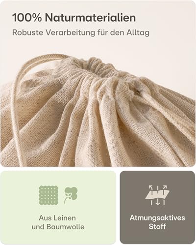 Praknu Brotbeutel Leinen 2er Set – Hält Brot länger frisch – Brotsack 30x40cm aus dickem Stoff– 2x Wiederverwendbare Brottaschen für Brot & Gebäck