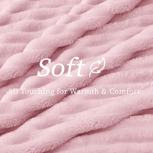 Image of BEDELITE Ribbed Fleece Throw Blanket for Couch, Cherry Blossom, 50 inchx70 inch