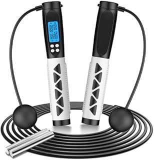 Skipping Rope Adult Fitness, 2 in 1 Ropeless Weighted Skipping Rope with Counter LCD Digital Display Smart Jump Rope with Non-Slip Handle Tangle-Free Ball Bearing Jumping Rope for Men Women Kids