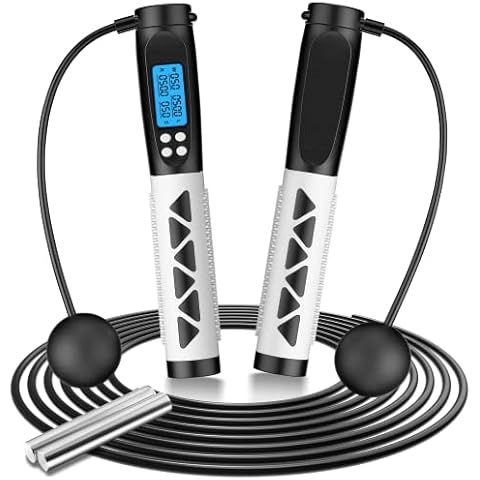 Skipping Rope Adult Fitness, 2 in 1 Ropeless Weighted Skipping Rope with Counter LCD Digital Display Smart Jump Rope with Non-Slip Handle Tangle-Free Ball Bearing Jumping Rope for Men Women Kids Cover