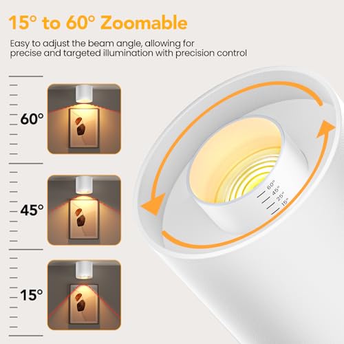 Image of 3-Color&Watt Zoomable Ceiling Spotlight Fixtures, Flush Mount Ceiling Light Fixture Dimmable LED Spot Lights Indoor, 4.72 inch Cylinder Light for Hallway Kitchen Entryway Foyer, 30W White