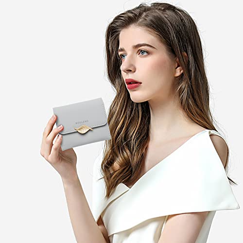 Image of Roulens Wallet for Women RFID Blocking PU Leather Leaf Pendant Card Holder Phone Checkbook Organizer Zipper Coin Purse