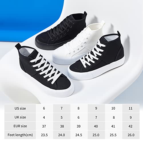 Women High Top Sneakers White Platform Sneakers,Canvas High Tops Fashion Shoes For Walking,Black Casual Lace Up Tennis Shoes(Comfortable,Breathable,Stylish)(Full Black,Us8) #TOP5
