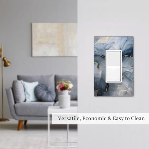 Decorative Outlet Covers Abstract Ink Blue Marble Glod Line Texture 1 Gang Rocker Light Switch Cover Plate Single Decora Light Switch Covers Wall Plate Faceplate for Kitchen Decor
