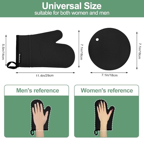 Monbalcon 3PCS Silicone Oven Mitts and Pot Holders Sets for Kitchen, Oven Gloves Heat Resistant 500°F, Non-Slip Silicone Potholder 7.1”, Thick Oven Mitts & Thick Hot Pads Protection for Cooking, Black by Monbalcon - Image 2