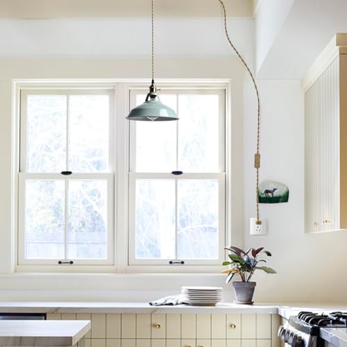 Image of YUBOLE Modern Macaron Plug-in Plendant Light,10.6-Inch Metal Barn Shade