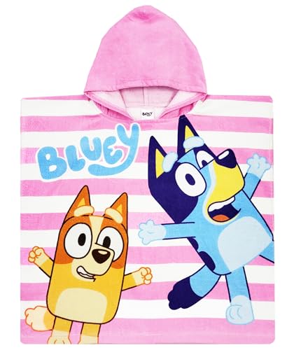 Bluey Toalla con capucha para niñas, poncho de baño, toalla de baño con capucha (toalla Bluey rosa, talla única)