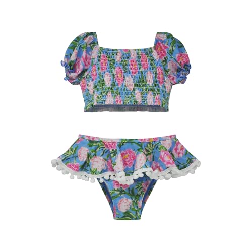 Image of Flap Happy Baby Girls' UPF 50+ Gemma Two Piece Smocked Pom-pom Swimsuit