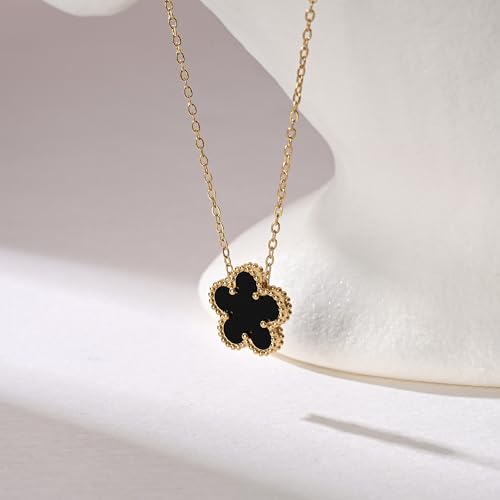 Image of Billet-doux 14k Gold-Plated Clover Necklace for Women, Sparkling Four-Leaf Shiny Clover Pendant with Dazzling Pave CZ Halo, Adjustable Size, Trendy Jewelry Gifts Perfect for Her