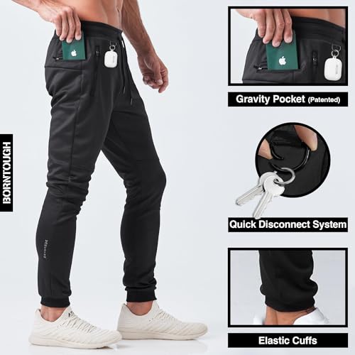 Born Tough Slim-Fit Mens Workout Joggers Pants, Tapered Bodybuilding Gym Joggers, Athletic Running Sweatpants Zipper Pockets2