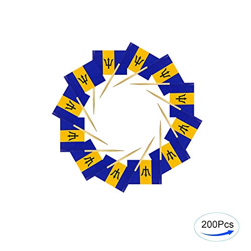 200 Pcs Toothpick Cupcake Toppers Barbados Barbadians Flag,Mini Fruit Food Toothpick Flag,Cocktail Party