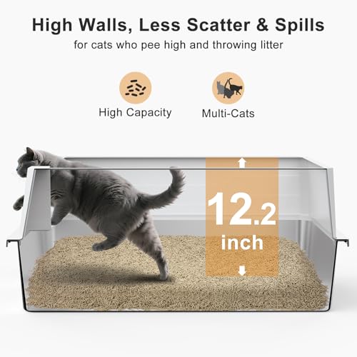 MIXJOY XXXL Stainless Steel Cat Litter Tray, Metal Cat Litter Box with 31cm High Sided, 71cm Extra Large Litter Box with Detachable Lid for Big Cats/Multiple Cats, with Litter Scoop, 71x51x31cm - Image 5