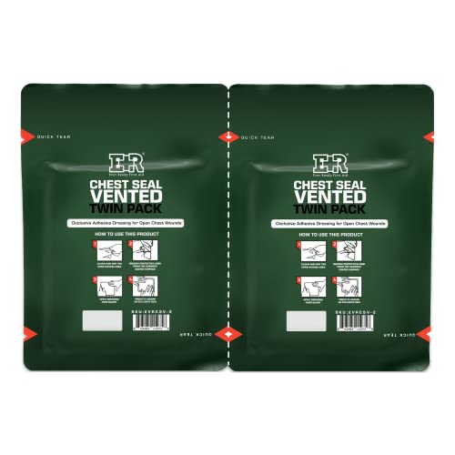 Image of Ever Ready First Aid Vented Chest Seal with Quick Tear Twin Pack- 6.6 inch Square Occlusive Adhesive Dressing for Open Chest Wounds