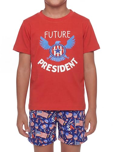 Image of Boys 2pc Shorts Set Outfit Short Sleeve Shirt with Classic Applique Print and Shorts